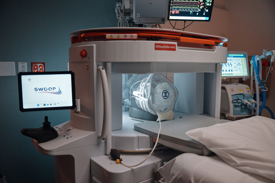 The Swoop® AI-powered portable MR imaging system in an intensive care unit setting.